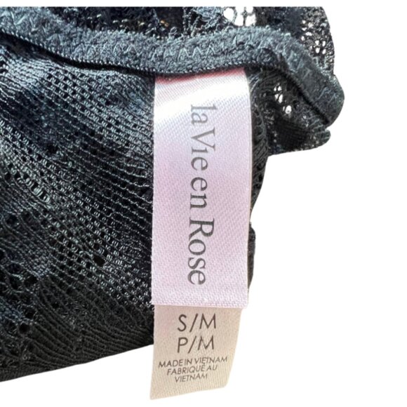 LA VIE EN ROSE Lace one piece lingerie / bodysuit / black + pink / Size S-M - Picture 8 of 9